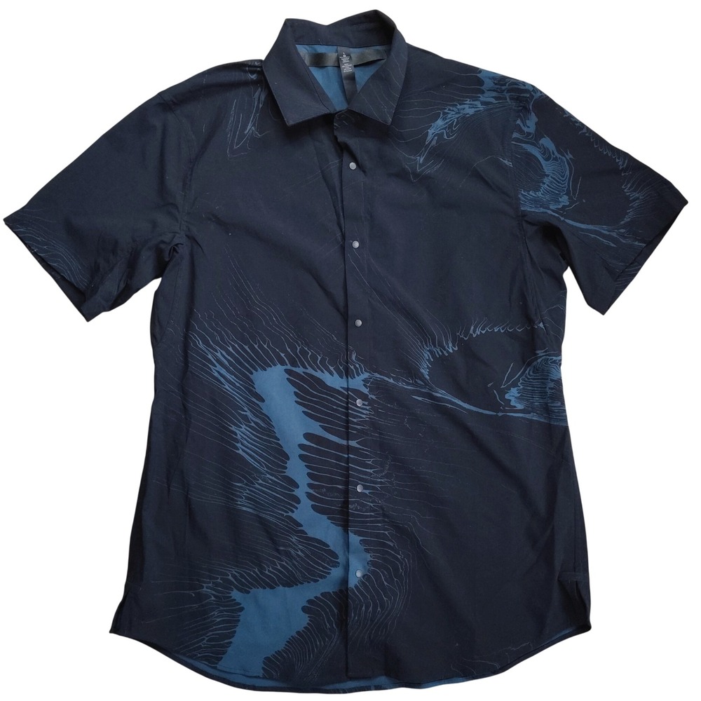 Lululemon Moon Drift Shirt Mens Large Blue Marble Mark Healey Short Sleeve Snap